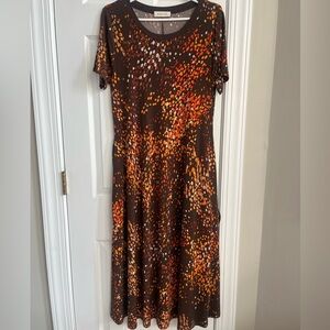 West K Short Sleeve‎ A Line Midi T Shirt Dress Womens Large Brown Dots NWOT